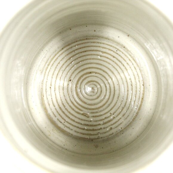 Art Pottery Beige Ribbed Rim Vase Blue Abstract Design Signed Doan - Picture 5 of 6